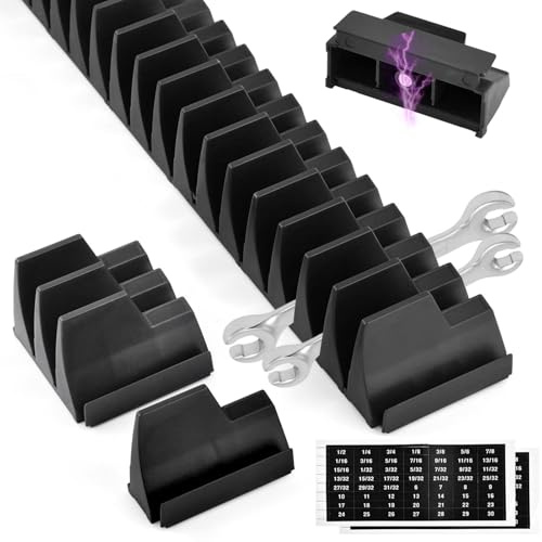 Wrench Organizer for 48 Wrenches, Spanner Organiser Improving Efficiency Magnetic Wrench Holder, Wall-Mounted Spanner Holder Tool Organizer for Tool Box Drawer Storage (Black)