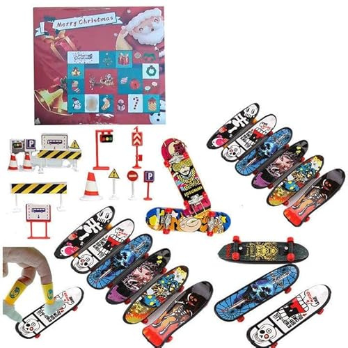 Adventskalender 2025 Kinder Adventskalender Mini Finger Skateboard 24 Tage Weihnachts Weihnachts Mit Mini Board Spielzeug Finger Skate Für Kinder Jungen Geburtstag (White,24. 8X32. 7X7. 5cm)