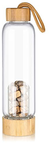 PAHION 600 Ml Natural Crystal Water Bottle Quartz Crystal Point Reiki Healing Elixir Energy Infused Water Gravel Stone Cup All Natural Crystals And Gem Clear High-Gloss