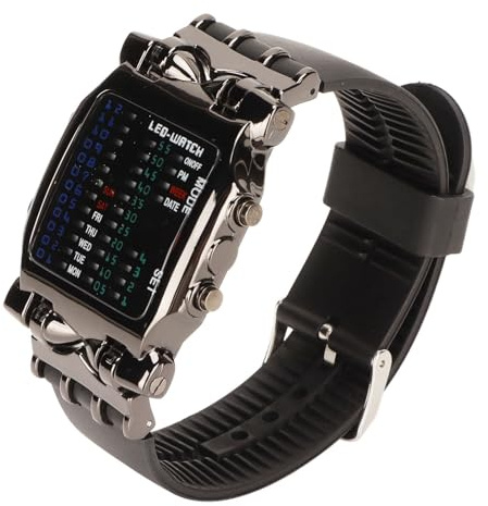 Fockety Binäre Uhr, Krabbenform, Bunte Led Uhr, Coole DigitalUhr, wasserdichte Armbanduhr für Herren, Klassisch, Kreativ, Modisch, Schwarz Plattiert, Elektronisch För Männer,