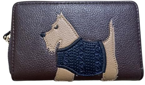 Solis Accessories Scottie Dog Zip Around Purse – Women’s Faux Leather Concertina Wallet with Card Slots, Coin Pocket & Divider – Westie Design – 16 x 10 x 2.5 cm (Chocolate)