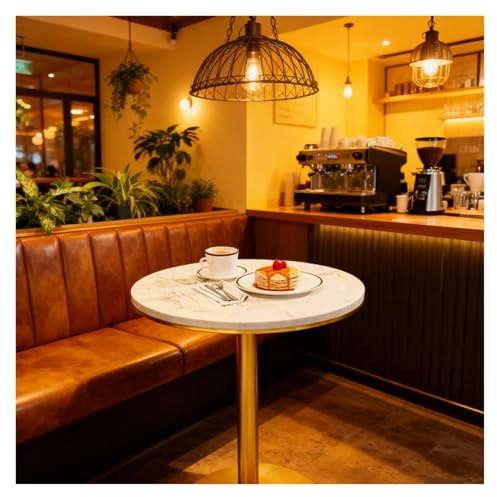 Failjierue Marmor Tischplatte Akzenttisch klein rund hoher Stehtisch für Bistro/Pub/Essküche, auch als Nachttisch im Schlafzimmer verwendbar, Gold(55x105cm)