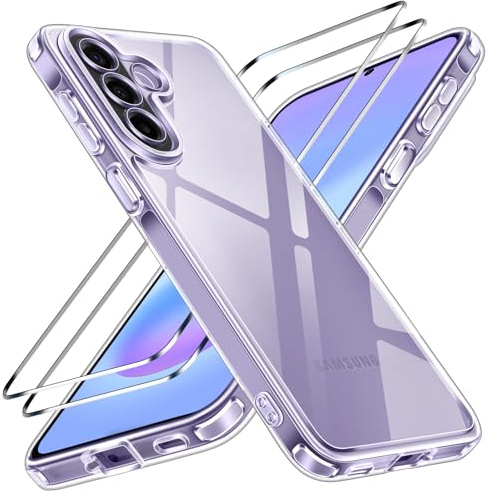 ivoler Nie Vergilbung Klar Hülle für Samsung Galaxy A57 5G, 1 Handyhülle mit 2 Stück Panzer Schutz Glas, [Militärischer Schutz] Stoßfest Transparent Schutzhülle Dünn Durchsichtige Case