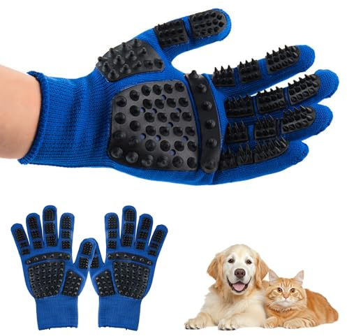 KASESSS 2 Piezas Manopla Quita Pelos Mascota, Guante Quitapelos Mascotas, Guante Pelo Gato Masaje con Protuberancias, Azul Guantes de baño para Perros Ideal para Pelo Corto o Largo, Transpirable