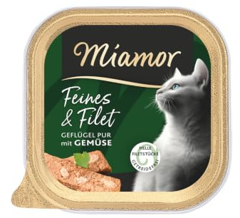 Miamor - Feines & Filet | Nassfutter für ausgewachsene Katzen mit Hellen Filetstückchen. Fettarmes Ergänzungsfutter in der Schale ohne künstliche Zusätze | 16x100g Geflügel Pur & Gemüse