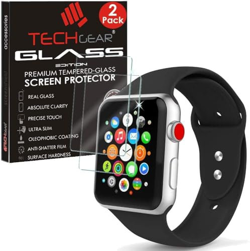 TECHGEAR [Pack de 2] VERRE Original, Protecteur d'Écran en Verre Trempé Compatible pour Montre Apple, Watch 38mm, Watch Sport, Watch Edition [Séries 2 & Séries 1]