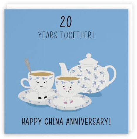 Hunts England - 20th Wedding Anniversary Card - China Anniversary - Iconic Collection - Fun Cute Anniversary Card - For Him, Her, Couples
