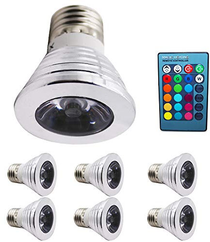 Neue Produkte,E14,E27,GU10, RGB LED 3 W, Haushaltsmöbel Schmuck Schmuck Beleuchtung, bunt 16 Farben, Farbwechsel mit 24 Schlüssel-Fernbedienung Controll, AC 85–265 V,RGB Strahler (6 Stück, E27)