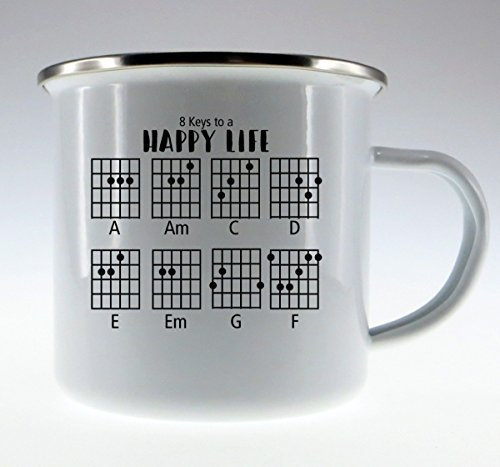 Guten-Morgen-Becher Emaille Becher 8 Keys to a happy life Tasse Gitarre, Gitarrist, Musiker