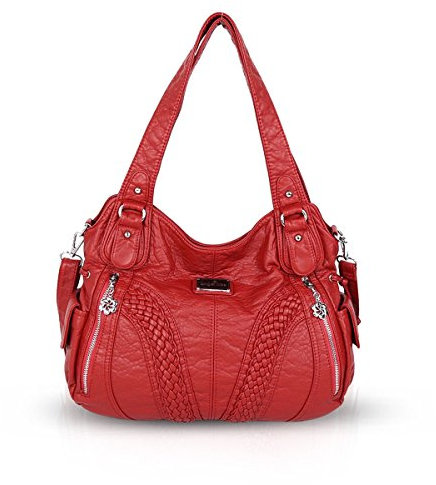NICOLE & DORIS Borsa a Tracolla Multitasche Grande Borse Donna Retrò Borse in Pelle Morbida Borse Tote Bag Casuale Borse a Spalla per Shopping Lavori Viaggiare Rosso