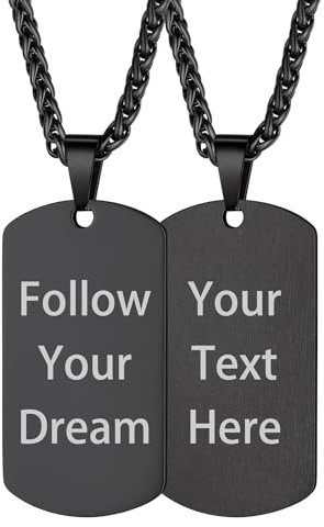 Custom4U Personalisierte Dog Tag schwarz Anhänger für Herren Edelstahl Militärischen Erkennungsmarke mit eigener gravur Halskette Schwarz mit 50cm+5cm Twistkette Geschenke für Vater Freund Paar