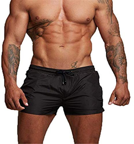 EDOTON Herren Badehose Jungen Bademode Sexy Badeshorts für Männer Schwimmhose mit Reißverschlusstasche Trainingsshorts Elastisch Verstellbar Mit Tunnelzug Badeshorts (EU L/Tag XL, A - Schwarz)