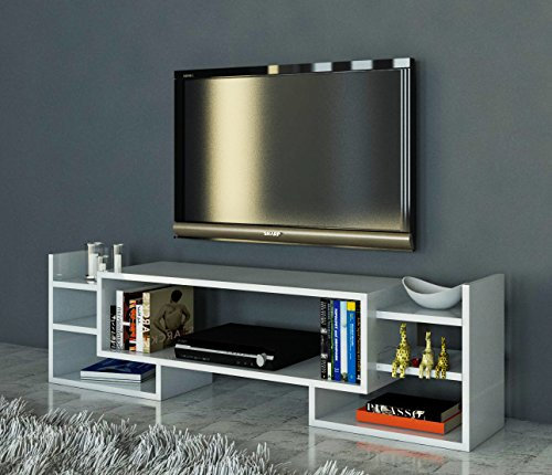 Hanah Home Modern White TV Unit, 115 cm Wide, 100% Melamine Coated Particle Board, 18 mm Thick, Wall-Mountable, Multiple Shelves | Stylish & Functional Design