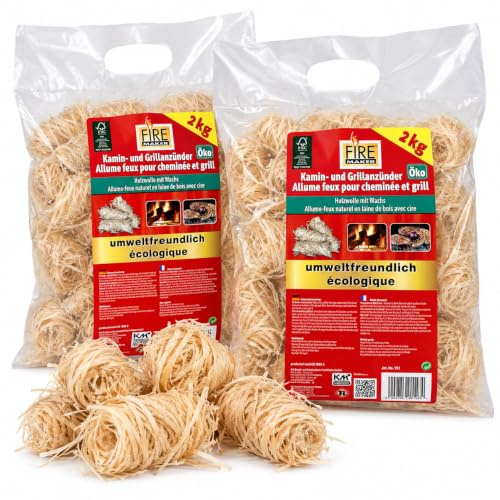 Holzwolle 2kg FSC Zertifiziert in Wachs getränkt/Anzünder/Grill/Kamin/Art. 151 (2)