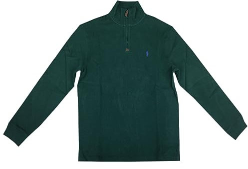 Polo Ralph Lauren Herren Pullover mit halbem Reißverschluss, französische Rippe, Pony-Logo, Baumwolle, Grün - Grün - XX-Large