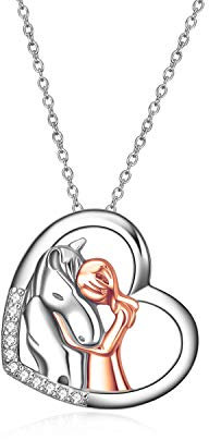 YFN Collana con Pendente a Cavallo Gioielli in Argento Sterling 925 Ragazze Abbracciano Cavallo Regalo per Donne Ragazze (Collana in Argento con Cavallo)