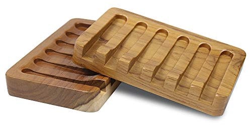 2PCS Seifenschale Holz von HTB, Teakholz Seifenablage, Seife Saver für Dusche, Bad, Badewanne, Küche Schwämme, leicht trocken verlängern Seife Leben