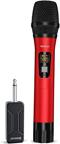Bietrun UHF drahtlos Mikrofon Handmikrofon aus Metall 50M Reichweite dynamisches Funkmikrofon 6,35mm&3,5mm Stecker für Verstärker Mischpult PA-Anlage Karaoke Hochzeit Party Konferenzen Vortrag Rot