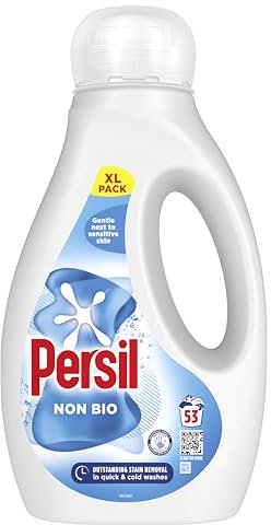 Persil Non Bio Laundry Washing Liquid Detergent outstanding stain removal in quick & cold washes tough on stains, gentle next to sensitive skin 53 washes (1.431 L)
