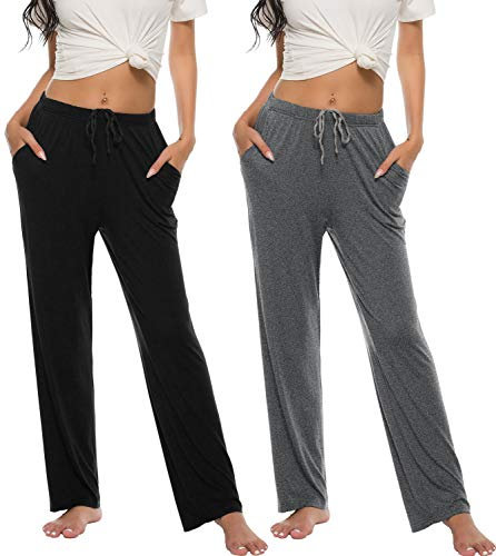 MoFiz Pantaloni Lunghi Pigiama Donna Modal Pantaloni Morbidi con Tasche 2 Pack-02 L