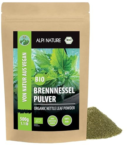 Alpi Nature Brennnessel Pulver BIO 500g, Brennesselpulver bio | Brennnesselblätter getrocknet und gemahlen, ideal für Smoothies, Suppen, Saucen & Backwaren