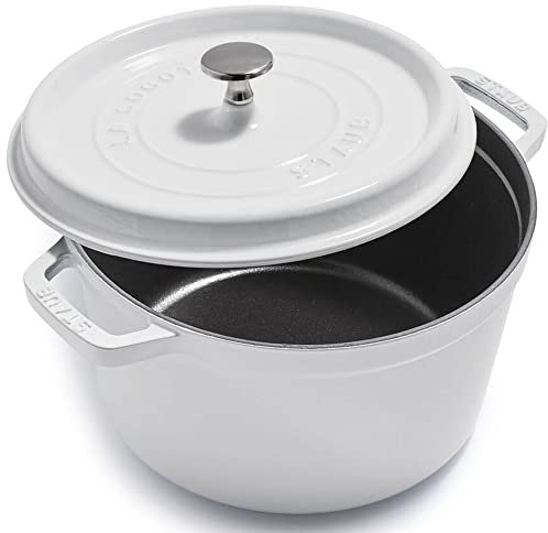 Staub Forno olandese in ghisa 5-qt Tall Cocotte, prodotto in Francia, serve 5-6, bianco