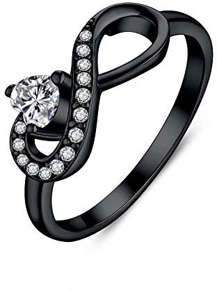 JO WISDOM Damen-Ring 925 Sterling Silber Infinity Unendlichkeit Geburtsstein Ring Herz schliff 3A Zirkonia mit Schwarzgold Vergoldet,Schmuck für Frauen