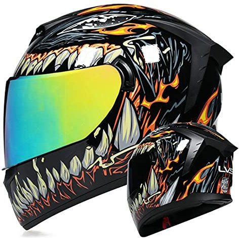 Full Face Motorcycle Helmet with Internal Sun Visor DOT Approved Helmets with Dual Visor Anti-Glare Motocross Street Bike Racing Crash Helmet for Men Women, with Design Graphics Orange Black,L