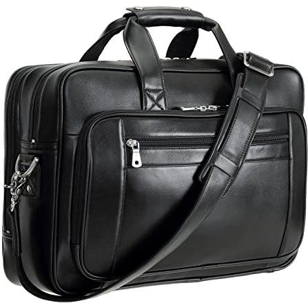 compalo Sacoche classique en cuir pleine fleur pour homme 43,9 cm, noir, Large, Rétro