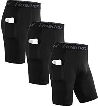 Roadbox 3er Pack Herren Kompressionsshorts, Schnelltrocknendes Baselayer Unterhose Tights Kurz Laufunterwäsche (as3, Alpha, 3X_l, Regular, Regular, Tasche:Schwarz, Schwarz, Schwarz)