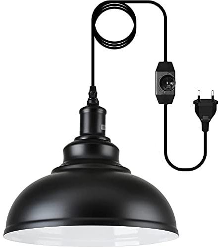 Outdoor Hängelampe mit Stecker, Vintage Pendelleuchte Dimmbar Schwarz Metall Hängeleuchte E27 Lampefassung mit 4.5m Kabel und Dimmer Schalter für Außen & Innen, Garten, Balkon, Terrasse, Max.60W