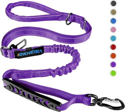 IOKHEIRA Laisse pour Chien, Laisse réglable (1,2 à 1,5 m) avec Ceinture de sécurité pour Chien, poignée rembourrée Confortable et Fils réfléchissants (Violet)