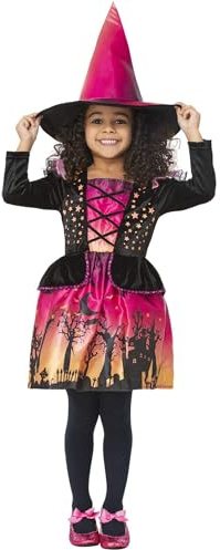 Smiffys Sunset Witch Costume Dress & Hat with Ombre Print, Halloween Child Fancy Dress, Witch Dress Up Costumes