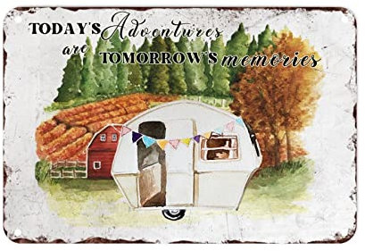 Metallschild mit Aufschrift Happy Camping Adventures Are Memories, Camper-Dekor, Sommerurlaub, rustikale Wandkunst, Ruhestandsdekoration für Schlafzimmer, Wohnzimmer, Küche, Veranda, Geschenke für