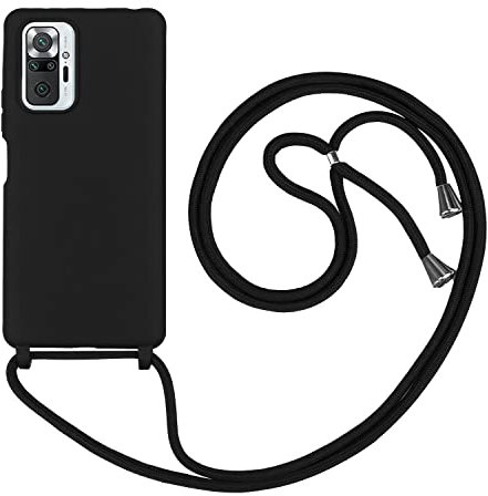 HFYiup Mevis Liquid Silikon Handykette Hülle für Xiaomi Redmi Note 10 Pro 6, 67'',Verstellbarer Halskette Silikon Handyhülle-schwarz