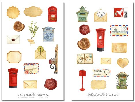 Briefkasten Sticker Set - Aufkleber, Journal Sticker, Planer Sticker, Sticker Brief, Briefmarken, Vintage, Post, Briefe schreiben, Postkarte