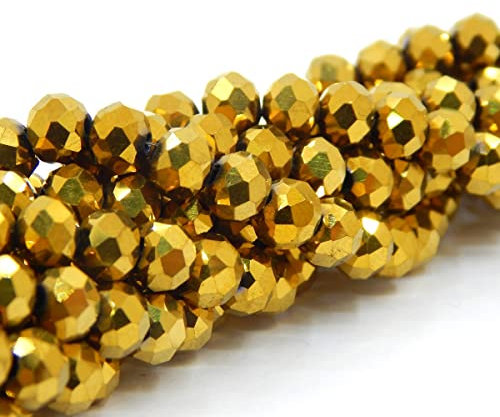 Perlin Cuentas de cristal checas de Bohemia de 6 mm, perlas checas de CZ, cuentas facetadas redondas, cuentas de cristal, 1 hebra, 85 unidades (oro metálico)