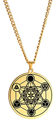 UNIFT Metatrons Würfel Anhänger Halskette für Männer Frauen Edelstahl Geometrischer Stil Hohle Siegel des Erzengels Halskette Spirituelle Heilung Talisman-Schmuck (Gold 3)