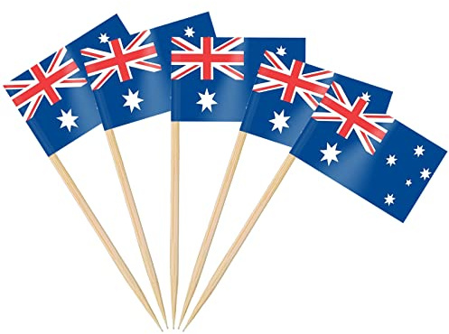 AhfuLife 200 Stück Australien Zahnstocher Flaggen, Australische Fahne Klein Mini für Party Deko, Cupcake Toppers, Cocktail Partydeko, Pub Bar