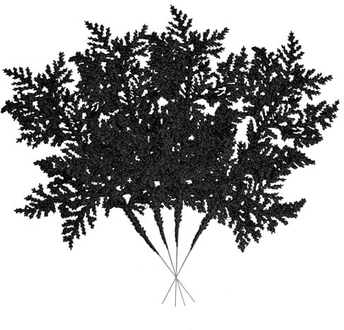 VEYLIN Artificial Christmas Leaves Picks, Black Glitter Branches for Xmas Tree Wreath Festival Decoration, 28 cm/10 Pcs