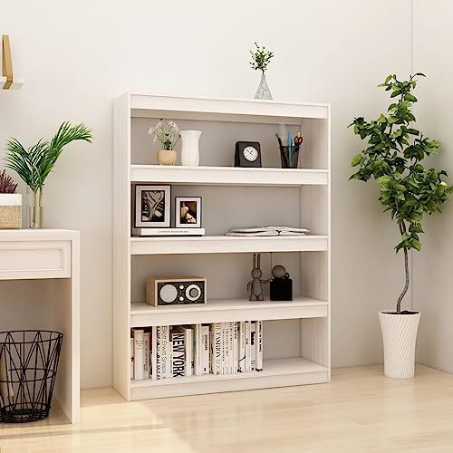 Annlera Bücherregal/Raumteiler Weiß 100x30x135,5cm Kiefer Massivholz Bücherregal Holz Büromöbel Regal Schlafzimmer Wohnzimmer Regal