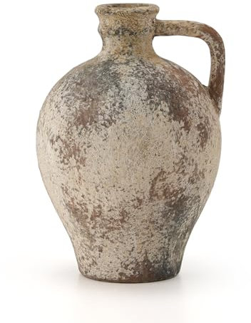 LUKA Rustikale Keramikvase, 21 cm, Terrakotta-Vase mit Griff, neutrale Tontopfvasen, dekorative Vase für Wohnzimmer, Tisch, Regal-Dekor (Braun, M)