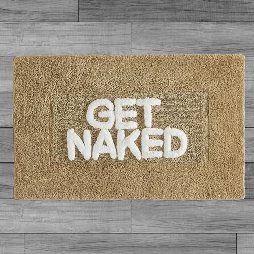 Creative Home Ideas Baumwoll-Badteppich, weiche Baumwolle, Badezimmer-Dekor, wasserabsorbierend und maschinenwaschbar, Maße: 53,3 x 86,4 cm, Get Naked Linen
