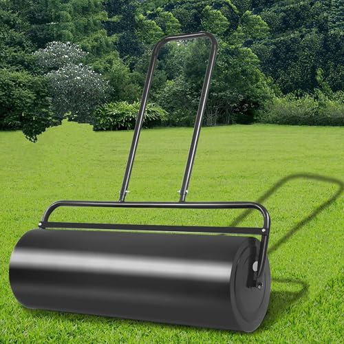 COSTWAY 48L/60L/63L Garden Grass Roller, Large Capacity Lawn Push Rolling Tool, Heavy Duty Drum & Removable Drain Plug, Fill with Water or Sand, Premium Galvanized Steel (48L, Black)