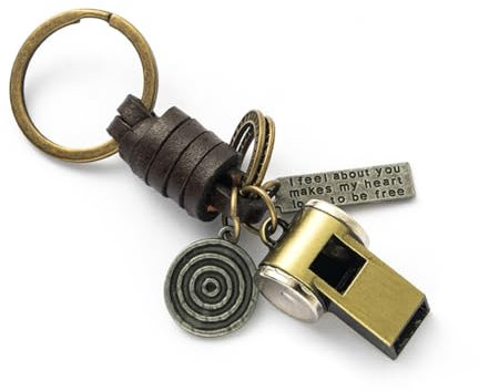 Fokecci Porte-clés vintage en métal Whistle Punk Porte-clés rétro en cuir Meilleur cadeau de Noël pour femmes/hommes, Couleur bronze., taille unique