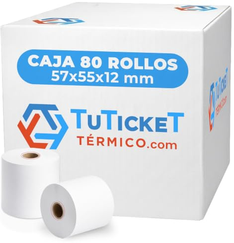 Papel Térmico 57x55x12 mm 80 Rollos para TPV Impresoras Térmicas Ticket POS | Compatible con datáfonos y registradoras salida 57 mm impresión nítida corte limpio uso profesional sin bisfenol A