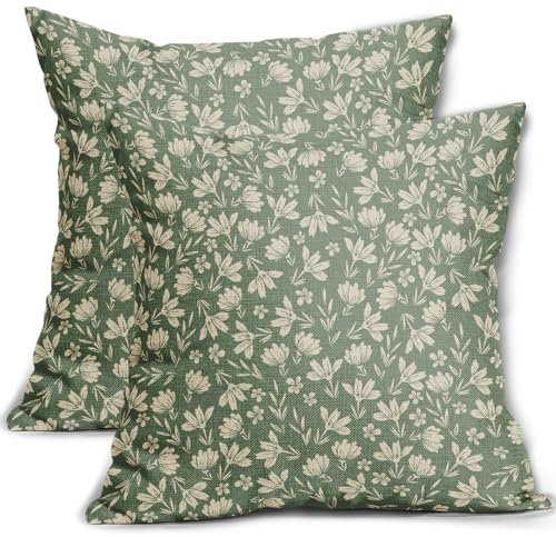Aytipun Frühlings-Salbeigrün Kissenbezüge, 40,6 x 40,6 cm, 2 Stück, Vintage-Blumenmuster, rustikaler alter Stil, niedlicher Blumendruck, dekorative Outdoor-Kissenbezüge, saisonale