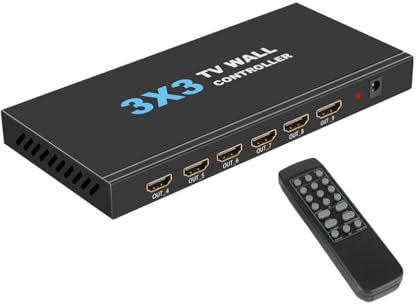 3x3 Video Wall Controller, TV Wall Processor 4K 3840x2160@30Hz HDMI1.4 | 1 HDMI Eingang & 9 Ausgänge | 4KX 2K HDMI Display | 12 Splicing Modes -1x1,1x2,1x3,1x4,1X5,2x1,2x2,2x3,2x4,3x1,3x2.3X3