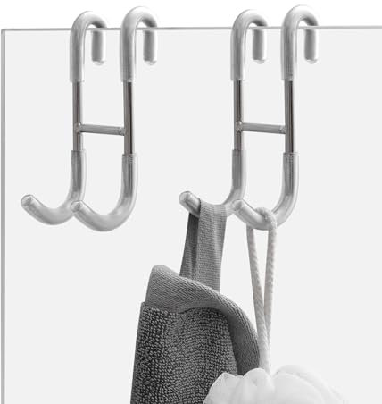 Homevacious Lot de 2 crochets de porte de douche, crochets porte-serviettes pour porte de douche en verre sans cadre, en acier inoxydable SUS 304, sans perçage, argenté