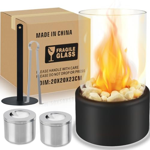 DODUOS Tischkamin, Tischfeuer mit Deko Steinen und 2 Brennkammern (Tanks) für unendliche Brenndauer, Bio Ethanol Kamin | Brenndauer Ethanol Kamin Indoor & Outdoor-Tischfeuer